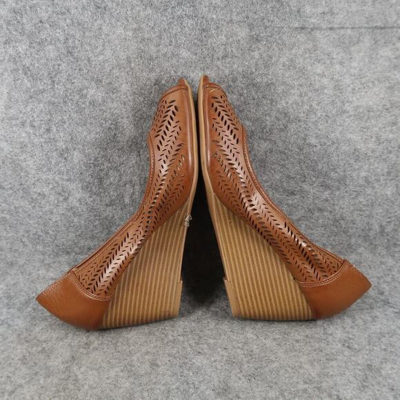 CL by Laundry Shoes Womens 9 Peep Toe Wedges Fashion Perforated Slip On Brown - Picture 9 of 12